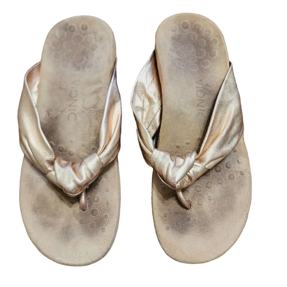 Vionic Pippa rose gold flip flop sandals Sz 8